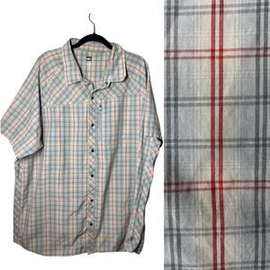 REI Mens Button Up Snap Plaid Short Sleeve Shirt XXL Outdoors